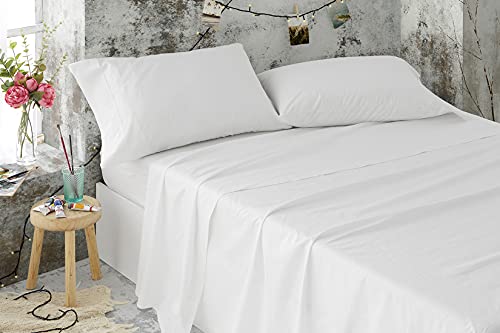 Burrito Blanco Sábanas de Hostelería | Juego de Sábanas 150x190/200 | Ropa de Cama Algodón/Poliéster | Fácil Planchado | Color Blanco | Disponible en Más Medidas