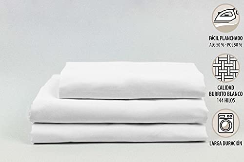 Burrito Blanco Sábanas de Hostelería | Juego de Sábanas 150x190/200 | Ropa de Cama Algodón/Poliéster | Fácil Planchado | Color Blanco | Disponible en Más Medidas