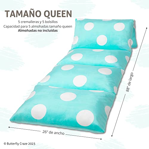 Butterfly Craze Funda de Almohada de Tumbona, Solución De Asiento Acogedora & Con Estilo Todos, Cojín De Suelo Reclinable Para Mayor Comodidad, Colchoneta para siestas, Solo Funda, Lunares Aqua, Queen