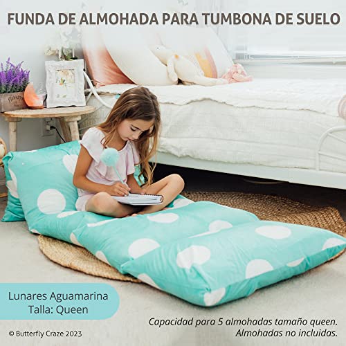 Butterfly Craze Funda de Almohada de Tumbona, Solución De Asiento Acogedora & Con Estilo Todos, Cojín De Suelo Reclinable Para Mayor Comodidad, Colchoneta para siestas, Solo Funda, Lunares Aqua, Queen