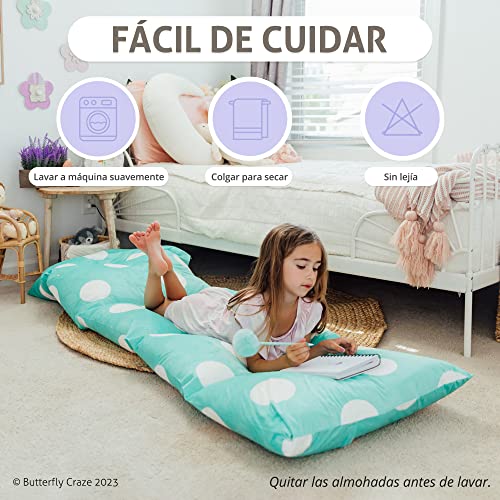 Butterfly Craze Funda de Almohada de Tumbona, Solución De Asiento Acogedora & Con Estilo Todos, Cojín De Suelo Reclinable Para Mayor Comodidad, Colchoneta para siestas, Solo Funda, Lunares Aqua, Queen