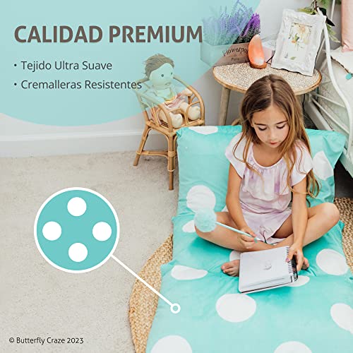 Butterfly Craze Funda de Almohada de Tumbona, Solución De Asiento Acogedora & Con Estilo Todos, Cojín De Suelo Reclinable Para Mayor Comodidad, Colchoneta para siestas, Solo Funda, Lunares Aqua, Queen