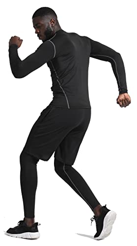 BUYJYA 5 piezas de compresión para hombre, camisa de manga larga, chaqueta atlética, ropa de gimnasio, entrenamiento