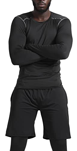 BUYJYA 5 piezas de compresión para hombre, camisa de manga larga, chaqueta atlética, ropa de gimnasio, entrenamiento