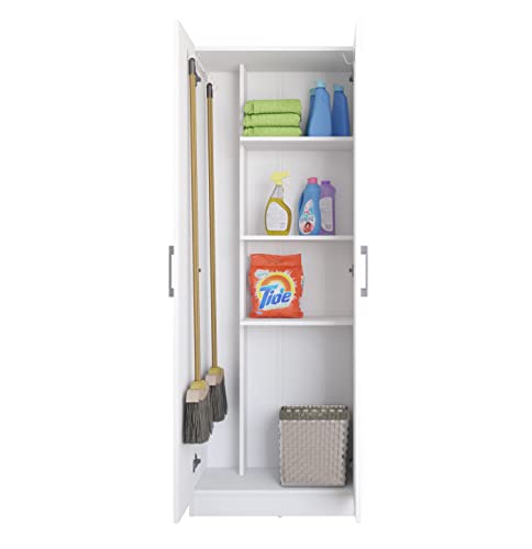 Buyqualia Armario hogar escobero Multiusos Dos Puertas en Color Blanco (Alto 170 cm/Ancho 61 cm/Fondo 32 cm)