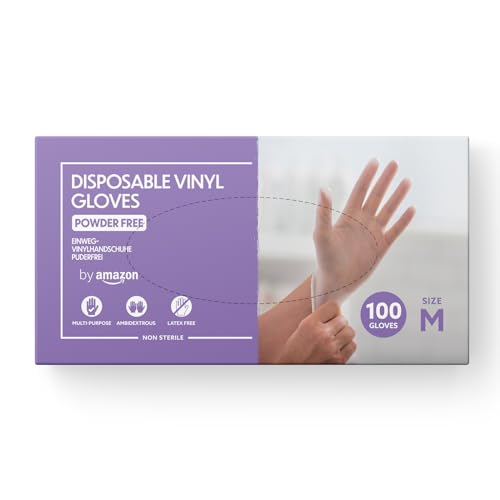 by Amazon - Guantes desechables de vinilo, Talla M, Paquete de 100(Anteriormente Marca Hevea)