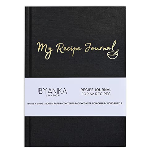 BYANIKA Libro de recetas en blanco para sus propias recetas Cuaderno de tapa dura Escribe en tus propias recetas Libro de cocina Diario de recetas Regalos de cocina para amantes de la comida