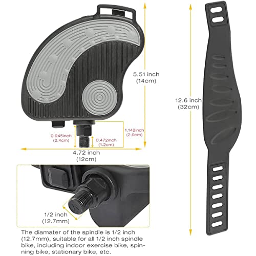 BYCUFF Pedales de Bicicleta EST¨¢Tica para Ejercicio con Correas - 1 Par de Pedales de Bicicleta de Fitness Piezas de Repuesto 1/2