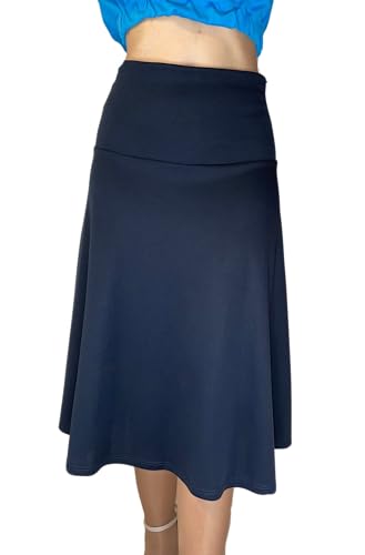 C K CrisKat Falda Midi Elegante Faldas con Cintura Elástica Bodycon Falda Linea A Algodón (M, Azul Marino)