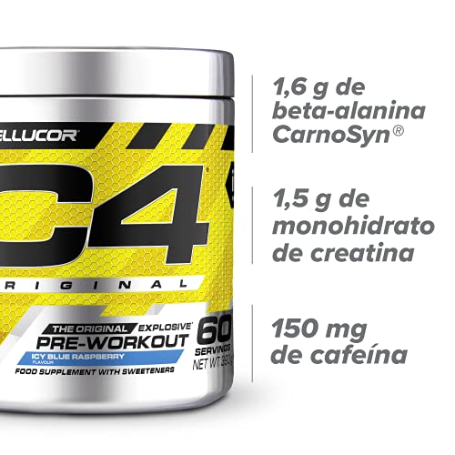 C4 Original - Suplemento en polvo para preentrenamiento - Frambuesa azul | Bebida energética para antes de entrenar | 150 mg de cafeína + beta alanina + monohidrato de creatina | 60 raciones