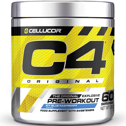 C4 Original - Suplemento en polvo para preentrenamiento - Frambuesa azul | Bebida energética para antes de entrenar | 150 mg de cafeína + beta alanina + monohidrato de creatina | 60 raciones