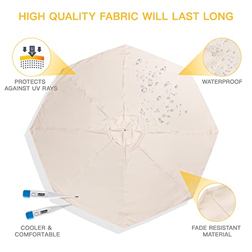 Cabilock - Lona de Recambio para sombrilla de 8 Varillas - Lona de poliéster - Protección UV - Color Beige - Ideal para sombrillas con Dosel, Parasol de jardín