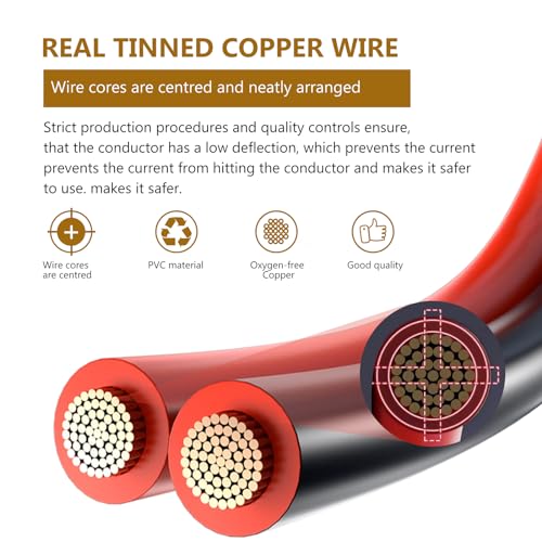 Cable de Silicona Calibre 3,3 mm², THUN-CT 6 metros de Alambre Eléctrico 12 AWG (3 metros en negro y 3 metros en rojo), 680 Hilos Flexibles de Alambre de Cobre Estañado de Alta Temperatura