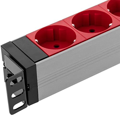 CableMarkt - Regleta de 9 enchufes schuko Compatible con Armario Rack de 19” Color Rojo