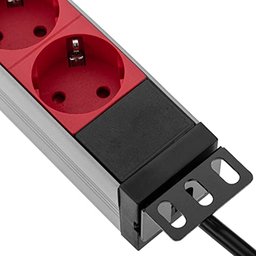 CableMarkt - Regleta de 9 enchufes schuko Compatible con Armario Rack de 19” Color Rojo