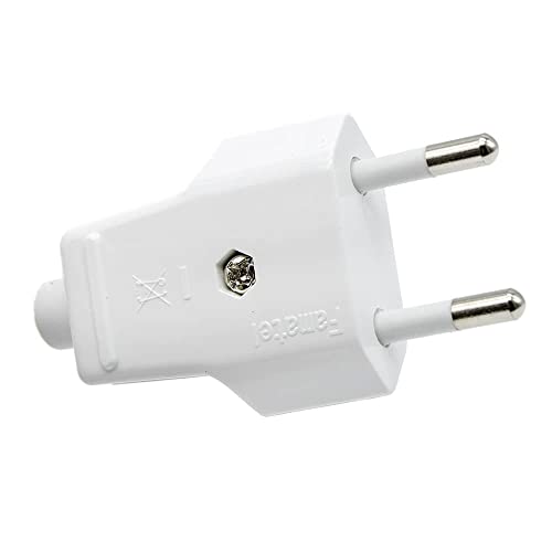 CABLEPELADO Clavija Enchufe Bipolar | Clavija Bipolar Recto | Sin TT | Contactos fabricados en latón niquelado | 10A | 250V | IP20 | Blanco | Macho