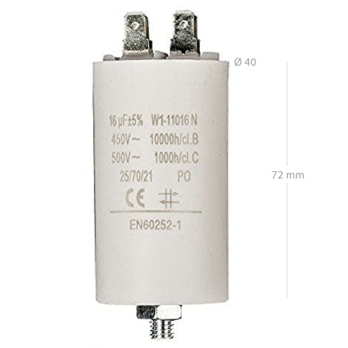 CABLEPELADO Condensador de arranque para motor eléctrico | Condensador Permanente | monofásico | 4 terminales | Apto para bombas, compresores, lavadoras, maquinas de aire | 450 VAC | 16.0 uF