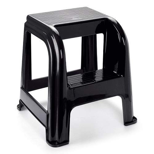 CABLEPELADO - Taburete de plastico con Escalon - Silla Peldaño - Escalon Elevador - Asiento Salva Alturas - apilable - Resistente - Color Negro