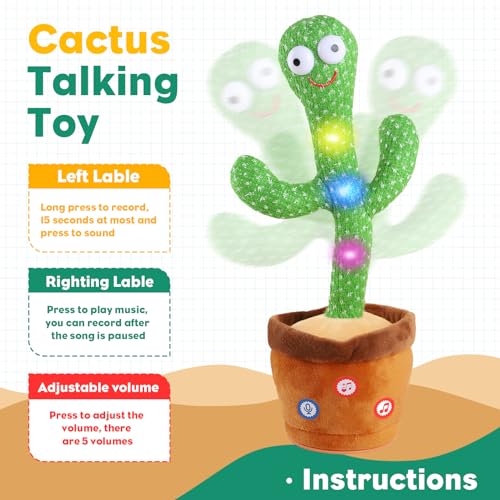 Cactus Bailarin Control del Volumen Juguete Bebe Parlanchin Que Baila Y Repite Lo Que Dices Funny Dancing Talking Cactus Bailando Peluche Adecuado para Niño Niña Bebé Juguetes NavideñOs De Cumpleaños