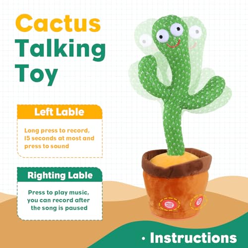 Cactus Bailarin Juguete Bebe Parlanchin Que Baila Y Repite Lo Que Dices Funny Dancing Talking Cactus Bailando Peluche Adecuado para Niño Niña Bebé Juguetes NavideñOs De Cumpleaños con 120 Canciones