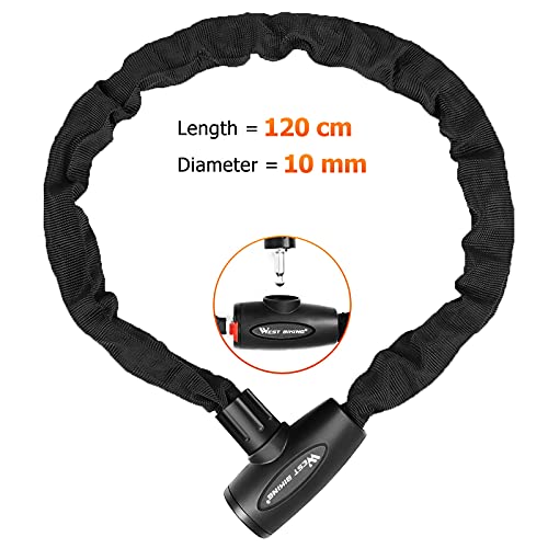 Cadena de bicicleta antirrobo, con 2 Candados, cubierta impermeable, para portón, scooter, motocicleta (6mm, Black)