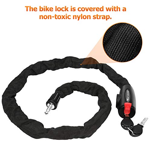 Cadena de bicicleta antirrobo, con 2 Candados, cubierta impermeable, para portón, scooter, motocicleta (6mm, Black)