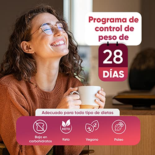 Café Arabica Instanáneo Skinny Coffee Con Café Verde, L-Carnitina, Guaraná, Té Verde Chlorela y Cafeína - Programa de 28 Días de Café Dietético con Fórmula Detox, Soluble, Natural y Vegano