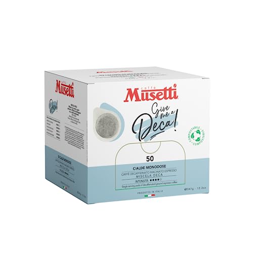 Caffé Musetti, 50 Dosis Mezcla Deca, Intensidad 4/5 Con Notas de Vainilla y Frutas Secas, Calidad Arábica y Robusta, Sabor Constantáneo, Retrogusto Completo y Persistente