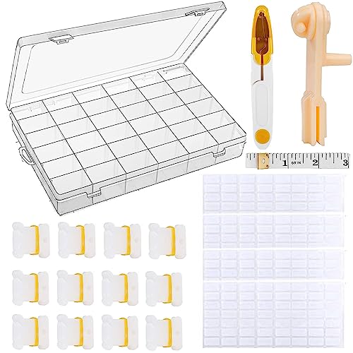 Caja de Almacenamiento de Hilo de Bordar, 1 Bobinadora de Hilo de Almacenamiento, 120 Piezas de Carretes de Hilo de Plástico Blanco, 1 Tijeras, 1 Regla, 4 Hojas de Pegatinas de Números de Hilo