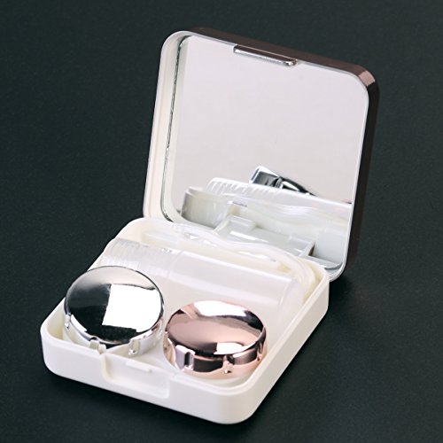 Caja de Lentes de Contacto Kit de Viaje ROSENICE Estuche Lentillas con Pinza Aplicador Palo Botella de Solución Espejo Incorporado (Rosa Claro)