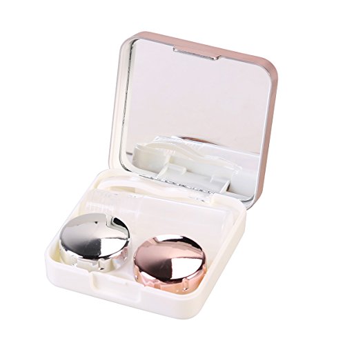 Caja de Lentes de Contacto Kit de Viaje ROSENICE Estuche Lentillas con Pinza Aplicador Palo Botella de Solución Espejo Incorporado (Rosa Claro)