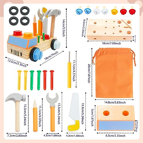 Caja Herramientas Juguetes Niños, 28 Piezas DIY Maletín Herramientas Juguetes, Montessori Juegos Educativos Cajas, Juegos de Construcción de Madera, Regalos Niños Niñas 2 3 4 5 Años