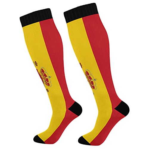 Calcetines de compresión para mujeres y hombres, calcetines deportivos hasta la rodilla, soporte para correr, senderismo, fitness, bandera de España, Multicolor, talla única