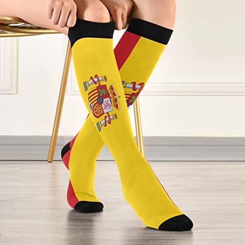 Calcetines de compresión para mujeres y hombres, calcetines deportivos hasta la rodilla, soporte para correr, senderismo, fitness, bandera de España, Multicolor, talla única