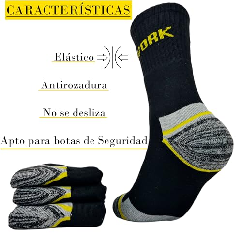 Calcetines Trabajo Hombre, Calcetines térmicos hombre, Calcetines hombre invierno, Algodón Reforzado, Térmico Interior Afelpado, Para Largas Jornadas de Trabajo, No suelta pelusas (4Pares,Talla 40-46)