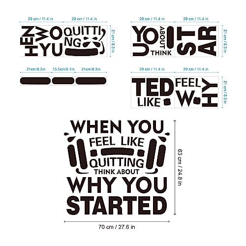 Calcomanías de pared motivacionales para gimnasio, calcomanías de pared de vinilo - When You Feel Like Quitting Think About Why You Started, 27 x 24.8 pulgadas, citas inspiradoras para decoración de