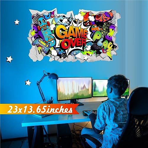 Calcomanías de pared para niños, dormitorio, sala de juegos, accesorios para pared, 3D, calcomanías de vinilo de pared rota, calcomanías de juego extraíbles, controlador de papel pintado, murales de