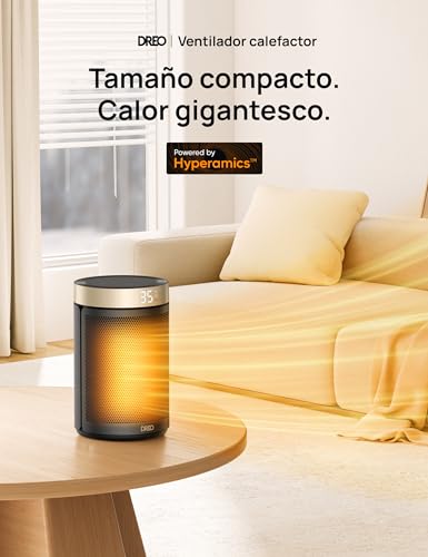 Calefactor Cerámico Dreo Para Interiores, Calefactor con Termostato Portátil, Temporizador de 12H, Modo Eco y Ventilador, Calentador Cerámico PTC de 1500W Rápido y Seguro para Oficina Dormitorio Casa