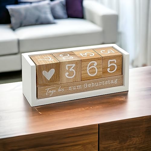 Calendario anual de cuenta regresiva, cubo de madera con barra temática, calendario de mesa de duración del año, contador de días sin espacio hasta 432 días para bodas, cumpleaños, exámenes y más