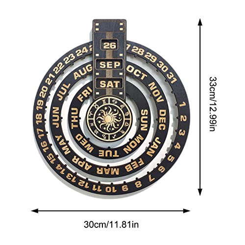 Calendario perpetuo de pared de madera | Calendario circular creativo de madera para sala de estar - Calendario de discos solares giratorios Manual, artesanía de madera familiar, adorno de Generic
