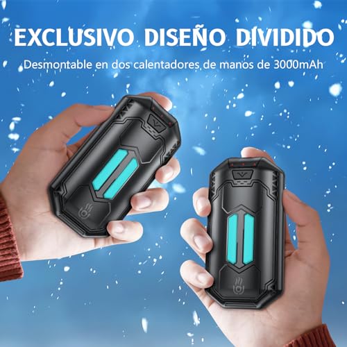 Calentador de Manos Recargable OUTJUT 6000mAh Calentador Manos Electrico Portable Reutilizable, Cable de Carga USB de 2 en 1, para Acampada y Esquí,Regalos Tecnológicos para Mayores y Niños - Negro