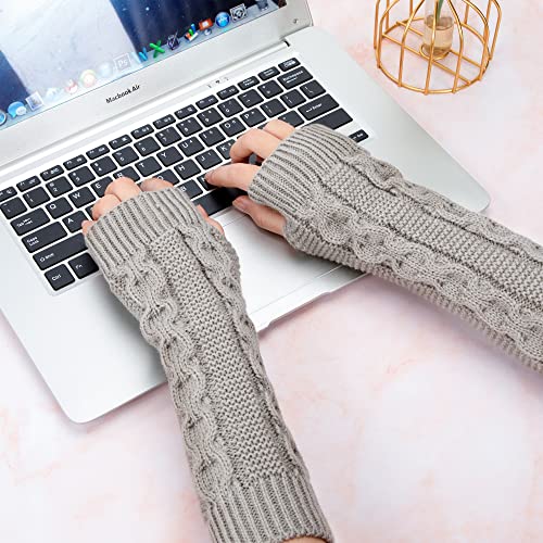 Calentadores de Brazo Guantes Largos de Invierno Sin Dedos Calentador de Punto de Brazo y Muñecas con Agujero de Pulgar para Mujeres 2 Pares (Negro y Gris)