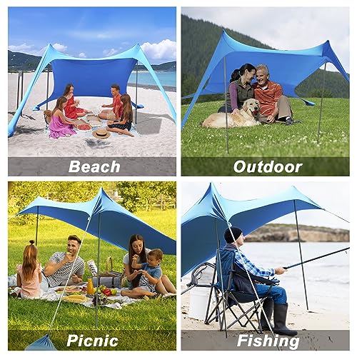 CALISTOUK Tienda de Playa, Tienda de Campaña de Playa, Sombrilla de Playa Portátil con 2 Postes|1 Bolsa de Transporte, UPF 50+ Protección UV para La Playa Camping Pesca Jardín Exterior