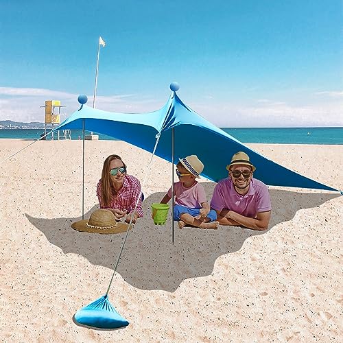 CALISTOUK Tienda de Playa, Tienda de Campaña de Playa, Sombrilla de Playa Portátil con 2 Postes|1 Bolsa de Transporte, UPF 50+ Protección UV para La Playa Camping Pesca Jardín Exterior