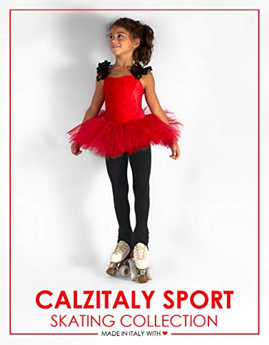 CALZITALY Medias Con Estribo Para Niña | Patinaje Artístico | Professional Skating | Natural | 70 Den | 6, 8, 10, 12 Años | Calcetería Italiana | (10 Años, Negro)