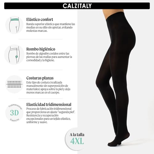 CALZITALY Medias De Invierno | Pantys Tupidos De Colores | 80 Den | S, M, L, XL, XXL, 3XL,4XL | Calcetería Italiana (L, Negro)