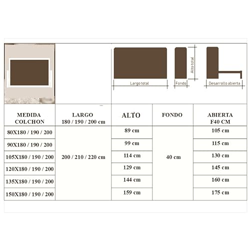 Cama abatible Horizontal Modelo PANDOR/Gama económica, Colores Personalizados. Medidas Desde 80x180 cm a 105x200 cm. (90x200 cm)