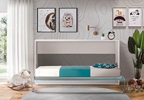 Cama Abatible Horizontal Plegable de Pared de 90x190 Color Blanco y Azul