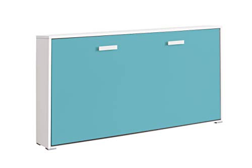 Cama Abatible Horizontal Plegable de Pared de 90x190 Color Blanco y Azul