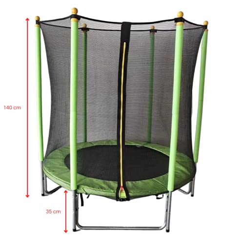 Cama Elástica Niños con Red de Protección, Cama Elástica Exterior/Interior, Antideslizante, Color Azul, Juegos, Aire Libre, Cama Elástica/Trampolín 140 cm (Verde)